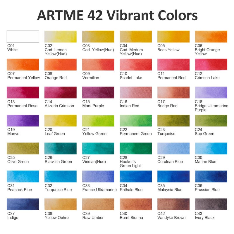ARTME Watercolor Paint set â€“ 42 Assorted Colors with 3 Brushes â€“ Perfect Foldable Watercolor Field Sketch Set for Outdoor Painting â€“Travel Pocket Watercolor Kit - Image 2